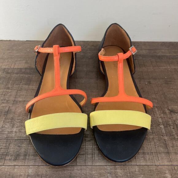 ANTHROPOLOGIE PAINT SPLATTER T-STRAP SANDALS COLORBLOCK 39 - Picture 2 of 7
